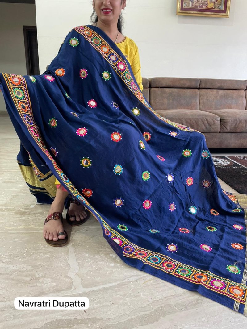 Tew Silk With Embroidery And Foil Mirror Work Navratri Dupatta